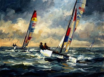 Ölgemälde: Dynamisches Katamaran-Rennen
