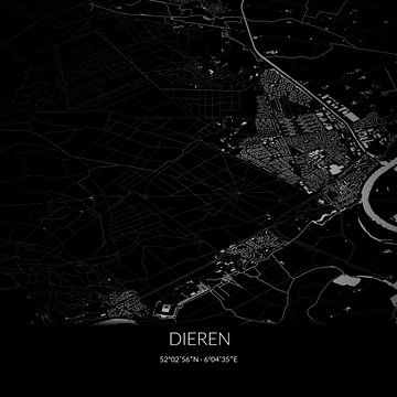 Zwart-witte landkaart van Dieren, Gelderland. van Rezona