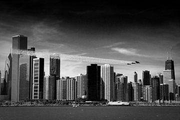 Chicago skyline with the Blue Angels von Angelique Faber