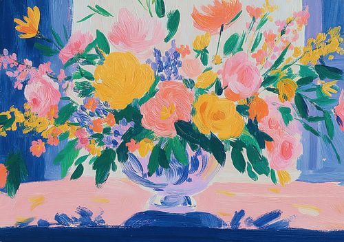 Kleurrijk boeket in glazen vaas