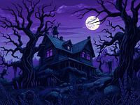 Haunted house in purple