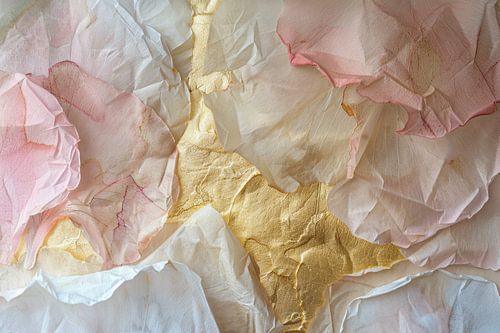 Abstract Schilderij in Wit, Roze en Goud – Elegant en Dromerig