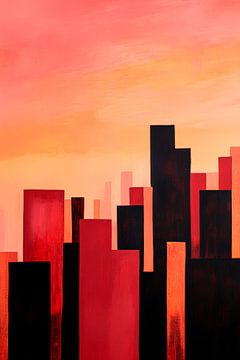 Urban silhouet in oranje-rood van Poster Art Shop