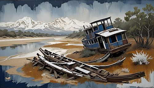 Schipbreuk op een rivier