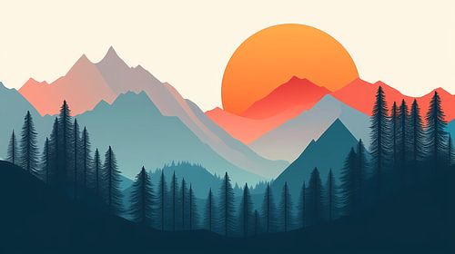 Abstract landschap met bos en heuvels