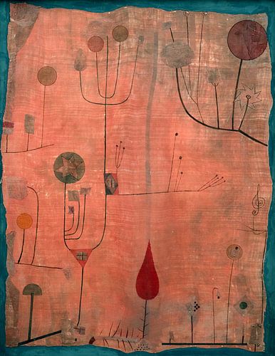 Paul Klee. Vruchten op een rode achtergrond