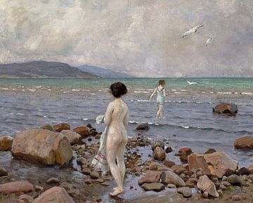Two girls bathing on a rocky beach by Peter Balan