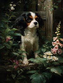Cavalier King Charles Spaniel im Blumengarten von Erika Kaisersot