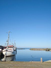 Des bateaux de pêche dans le port, sous un ciel dégagé et sur une mer calme sur Martin Köbsch