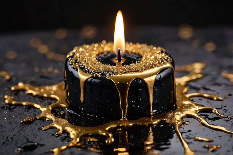 Zwarte kaars met gouden details van Art & Soul Creations
