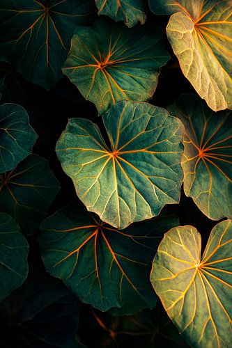 Groene bladeren in het licht - close-up