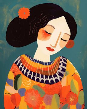 Colourful and playful illustration in bright colours, portrait