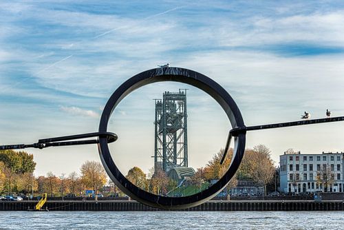 view on the old railway bridge de hef in rotterdam