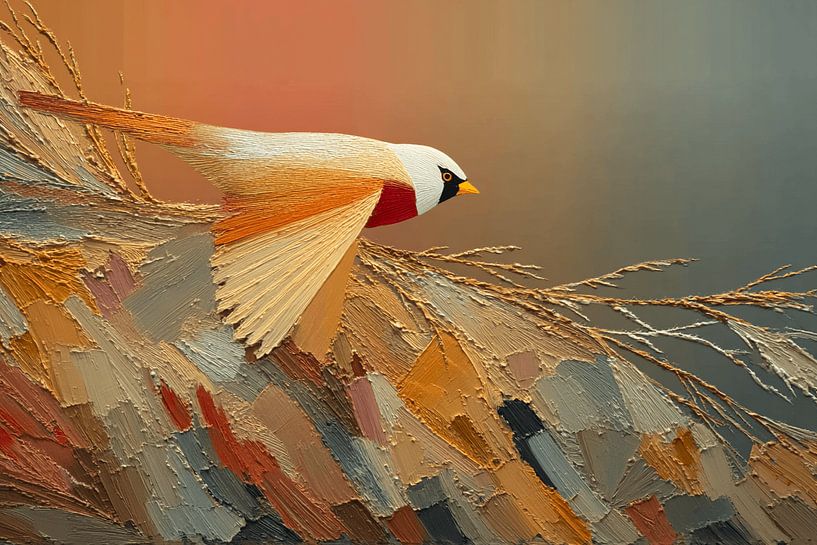 Roselière barbue dans la roselière du matin par Karina Brouwer