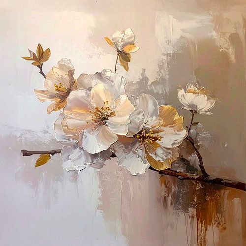 Aquarelle botanique : branche avec fleurs, tons doux