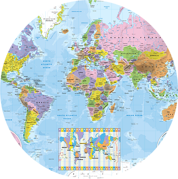 Wereldkaart met tijdzones van MAPOM Geoatlas