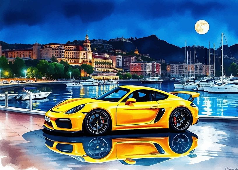 Der Porsche Cayman GT4 in gelber Farbe auf der Seaside von MIROKKU