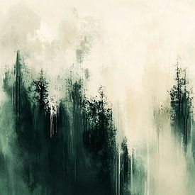 Mistig bos in abstract groen van Art & Soul Creations