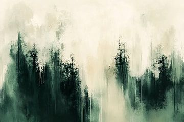 Mistig bos in abstract groen van Art & Soul Creations
