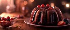 Chocolate bundt cake with berry decoration by Poster Art Shop