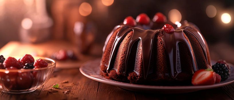 Chocolate bundt cake with berry decoration by Poster Art Shop