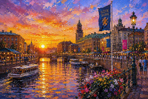 Göteborg, Zweden – een schilderij van een zomeravond in deze prachtige Scandinavische stad.