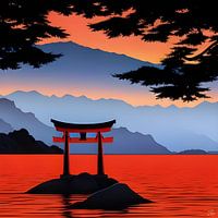 Rood morgenlicht bij Torii