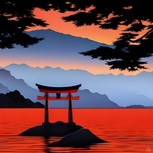 Rood morgenlicht bij Torii van Harmanna Digital Art