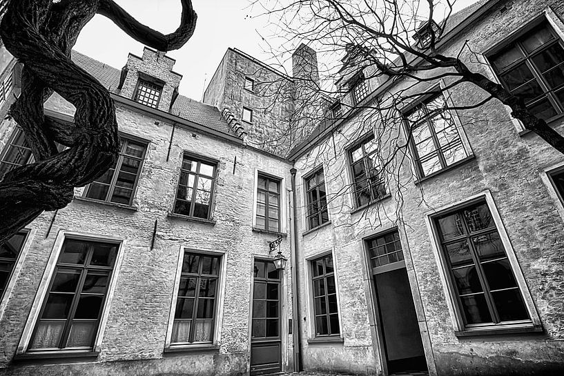 Antwerp beautiful courtyard - black and white by Marlika Art