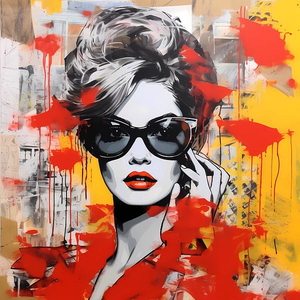 Model met zonnebril Mixed Media Collage van Rosa Piazza