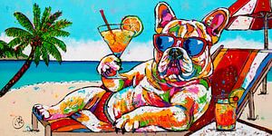 Strand Bulldog van Happy Paintings