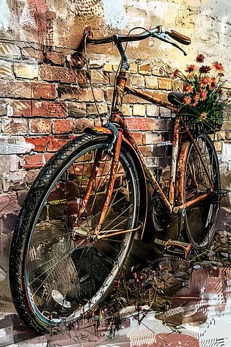 Verrostetes Fahrrad mit Blumenkorb von Imperial Art House