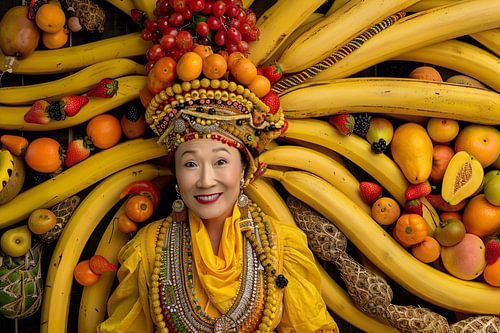 portrait japanese woman with fruit