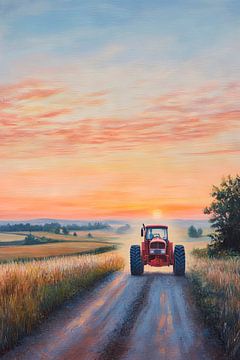 Zonsopgang over de veldweg van Poster Art Shop