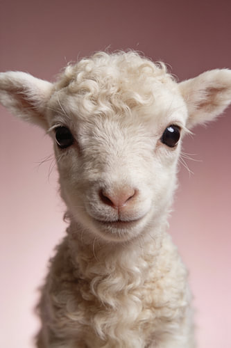 Portrait d'un agneau tout doux sur fond rose – Affiche d'animal