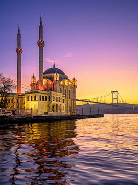 Ortakoy Mosque with Bosphorus Bridge in Istanbul, Turkey by Michael Abid