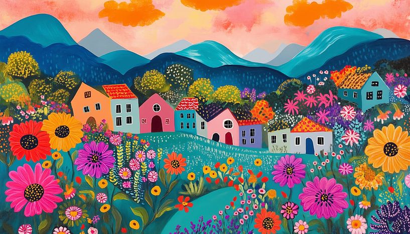 Heiteres und buntes Dorfpanorama von TheXclusive Art