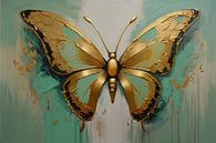 Gouden vlinder op lichtgroene olieverfachtergrond van Art & Soul Creations thumbnail