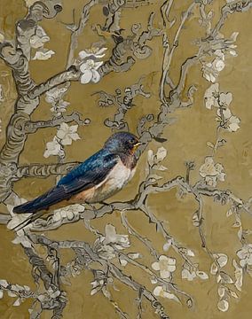 Swallow with almond blossom - Vincent van Gogh by Digital Art Studio