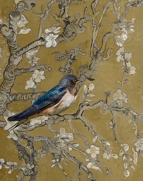 Zwaluw met amandelbloesem - Vincent van Gogh van Digital Art Studio