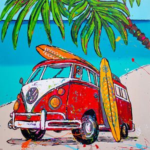 Volkswagen transporter op het strand van Happy Paintings