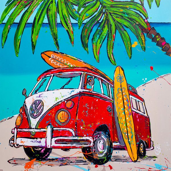 Volkswagen transporter op het strand van Happy Paintings / Renata Rolefes