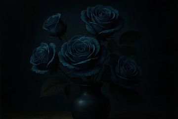 Roses bleu foncé sur table sombre sur Art & Soul Creations