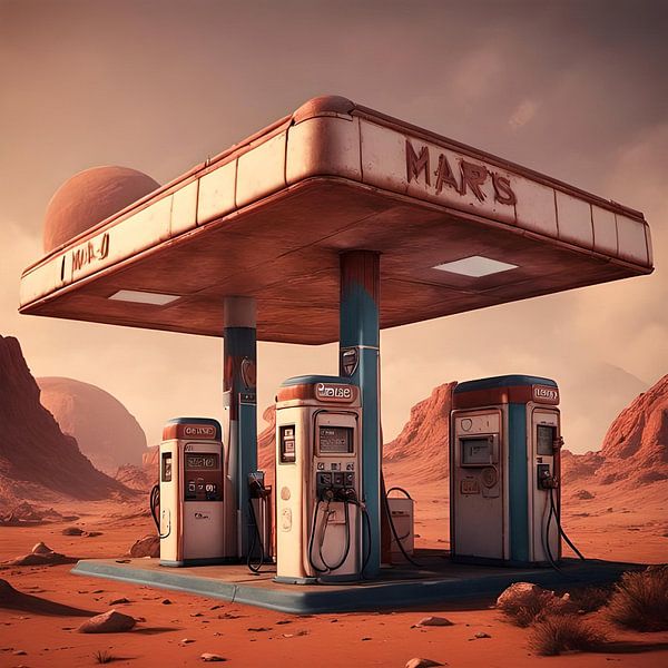 Retro petrol pump on Mars by Gert-Jan Siesling