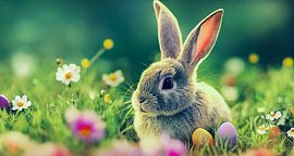 Osterhase mit Eiern, Art Illustration