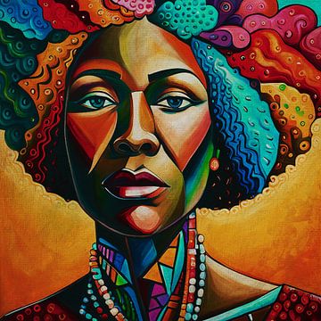 Femme africaine aux cheveux multicolores