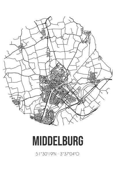 Middelburg (Zeeland) | Map | Black and white by Prints of Place