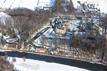 Winter aerial view of Zuylen Castle and the River Vecht