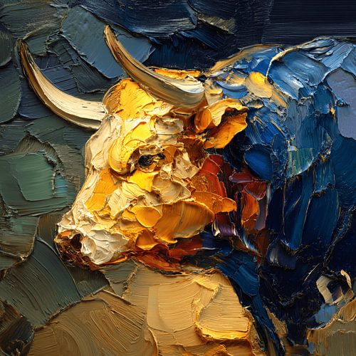 Ausdrucksstarkes Stierporträt im abstrakten Malstil