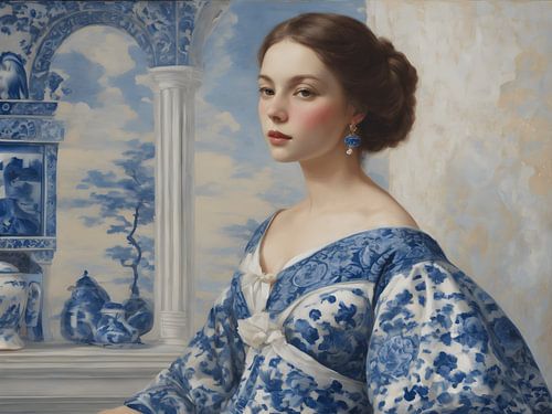 A portrait of a Delft blue woman